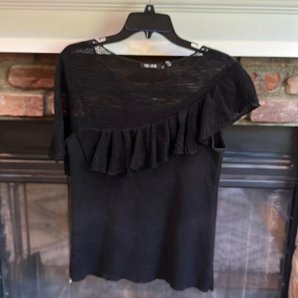 Nic + Zoe asymmetrical knit shirt/lightweight sweater, black, size medium M.